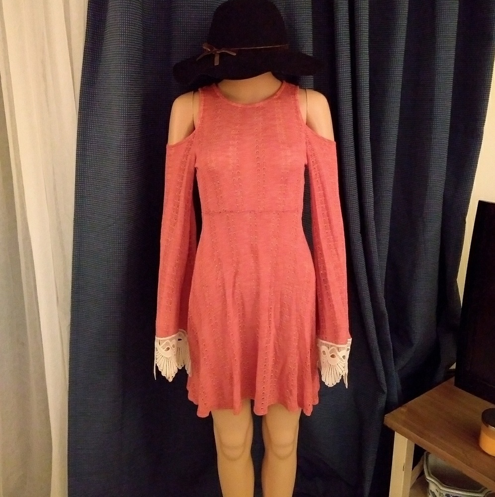 💣5/$35 LACE CROCHET BELL SLEEVE☆BOHO KNIT DRESS - Picture 4 of 8